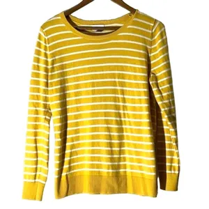 Old Navy Sweater Cotton Blend Mustard Yellow & White Striped Size Large thumbnail 2
