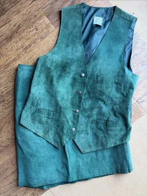 Hasting & Smith Vintage Green Suede Vest & Skirt Set Medium thumbnail 1