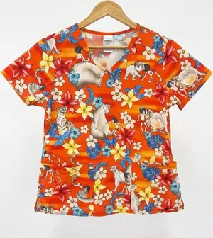 Disney Jungle Book Medical Scrub Top Orange Mowgli Baloo Pediatric Nurse Size M thumbnail 1