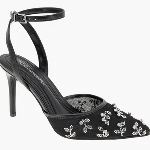 NEW BCBGeneration Black Rhinestone-Embellished Pointed Toe Ankle-Strap Heels thumbnail 5