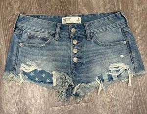 2010s‎ Abercrombie & Fitch Low Rise Distressed Denim Micro Shorts Light Wash 2 thumbnail 1