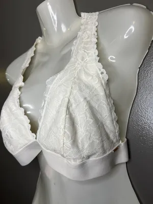 PINK Bralette Bra Womens Large White Lace Wireless Crossback Strappy Lined B Cup thumbnail 3