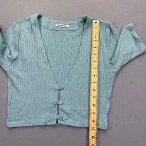 Reformation Sage Green‎ Ribbed V-Neck Button Front Cropped Cardigan Top Medium thumbnail 5