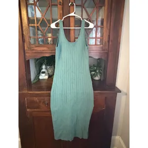 Abercrombie & Fitch Womens XL Sage Green Ribbed‎ Knit Midi Bodycon Dress Slit thumbnail 2