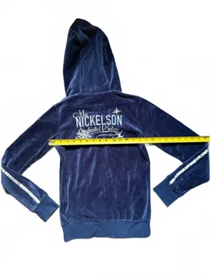 Miss Nickelson Enchanted Couture Velour Hoodie Y2K McBling Embroidered Navy thumbnail 7