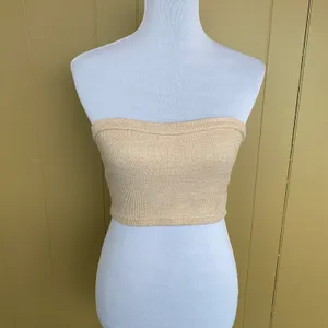 Women XS knit tube top and pull on shorts outfit tan thumbnail 7