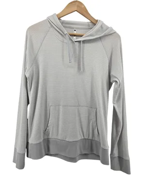 KUHL Hoodie Women M 4096 Gray Striped Lightweight Kangaroo Pocket EUC thumbnail 1