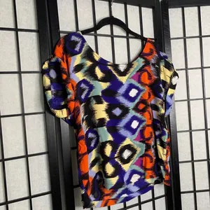Anthropologie Ella Moss Geometric Zipper Back Oversized Blouse Top Medium thumbnail 2