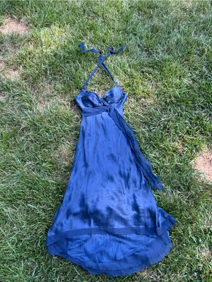 Vintage‎ y2k Cache Silk Halter Dress size 6 blue high low whimsy floral summer thumbnail 6