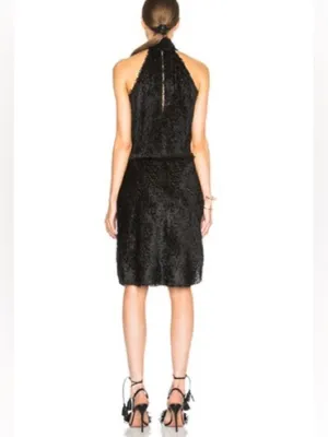 Nili lotan fringe feather halter silk blend dress in black size medium thumbnail 2