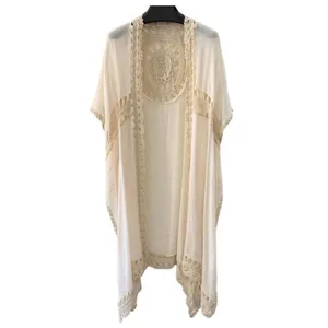 Altar’d State Cream Crochet Trim Midi Boho Festival‎ Kimono Kaftan XS Coverup thumbnail 5