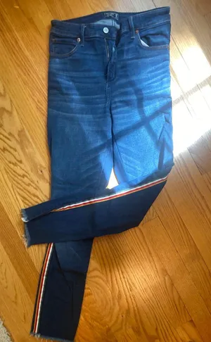 Abercrombie LONG High Rise Ankle Stripe Jeans thumbnail 1