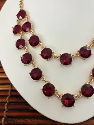 Simply Vera Vera Wang Gold-Tone Double Strand Necklace Ruby Red Stones 18”-20” thumbnail 2