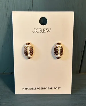 J. Crew Gold and Brown Football Crystal Stud Earrings - New $39.50 thumbnail 1