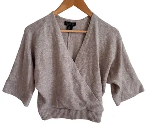 Rachel Zoe Womens XS Oatmeal Merino Wool Blend Surplice Wrap Dolman Sweater thumbnail 1