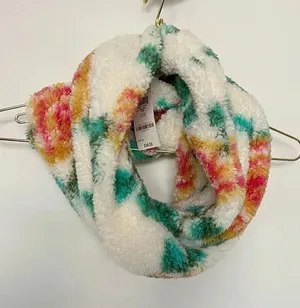 Jenni Fluffy Sherpa Fleece Infinity Scarf Beige Floral New thumbnail 1