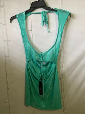 Aqua Green Halter Lace-Detail Mini Dress thumbnail 2