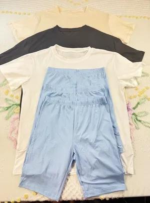 Shein 3 Piece Basic T Shirt Biker Shorts Set 3 piece S Beige Black White Blue‎ thumbnail 1