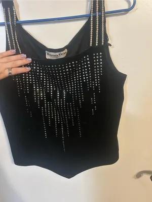 Vintage 80’s rhinestone top Silver Size L thumbnail 4