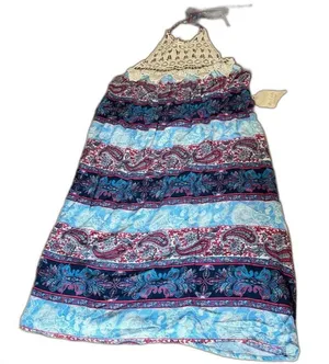 Altar’d State NWT Paisley Crochet Halter Dress M Navy Pink Boho Festival thumbnail 1