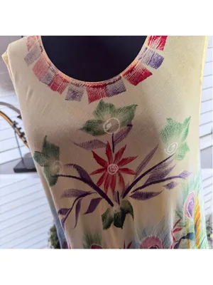 Vintage boho tunic mini dress beach cover up tropical resort cruise travel M L thumbnail 9