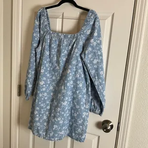 Forever 21 Women Square Neckline Floral Print Mini Dress, Blue/White Combo M thumbnail 9