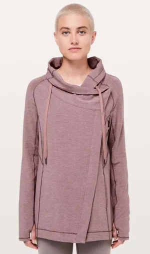 Lululemon Women Coast Easy Wrap Jacket Sz‎ 8 French Terry Heathered Misty Merlot thumbnail 1