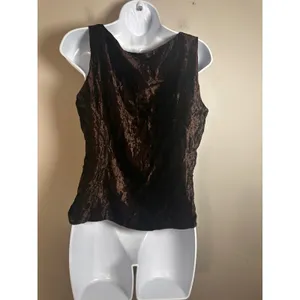 Sintesis Vintage Brown Crushed Velvet Sleeveless Tank Top Side Zip‎ Spain Sz L thumbnail 4