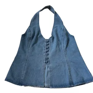 Shein Dazy Women Blue Denim Halter Top Button Front Backless Vest Size L | 0351 thumbnail 7