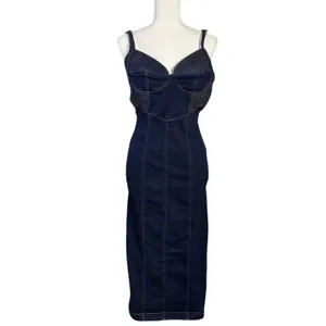 Free People Caitlin Denim Bodycon Midi Dress Small Sweetheart Neckline thumbnail 5