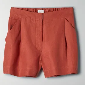 Aritzia Wilfred Fable‎ High-Rise Pleated Linen Mini Shorts Moroccan Spice Size 2 thumbnail 5