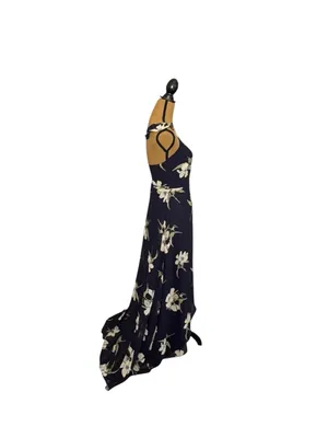 Lulus All Mine Wrap Maxi Dress XXS Navy Blue Floral High Slit Wedding Guest NWT thumbnail 4