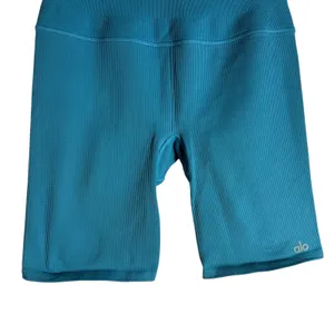 Alo Yoga Seamless Ribbed Blue High Waist 5” Favorite Biker Athletic Shorts Small thumbnail 4