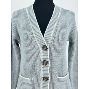 Coquette Chunky Knit‎ Cardigan Blue Gray 100% Cotton Soft Girl Coastal Prep XS thumbnail 3