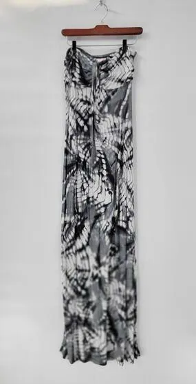 Hula Honey Womens Dress Medium Gray White Tie Dye Strapless Maxi Summer Beach thumbnail 1
