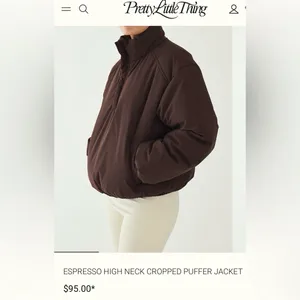 PrettyLittleThing Espresso High Neck Cropped Puffer Jacket thumbnail 2