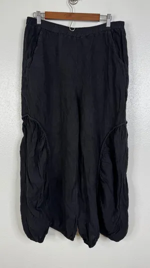 Match Point Black 100% Linen Balloon Lantern Pants Womens Medium LP169 USA Made thumbnail 1