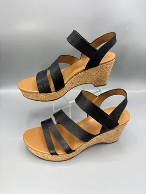 Naturalizer Cynthia Wedge Sandals Womens 9M Black Leather Cork Platform Straps thumbnail 2