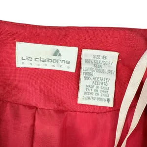 Vintage 90s Liz Claiborne 100% Silk Red Skirt Suit Set Bow Embroidery Size 6‎ thumbnail 8