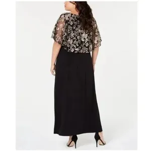 Connected Apparel NWT 39P Black‎ Champagne Floral Lace Capelet Maxi Dress 12 thumbnail 2