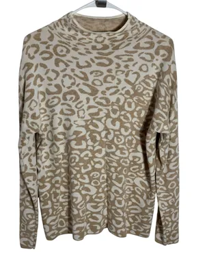 J. McLaughlin Animal Print Elsie Mock Neck Sweater Size M Neutral Leopard thumbnail 8