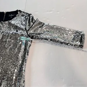 Lulus Main Event Silver Sequin 3/4 Sleeve Sheath‎ Dress MEDIUM thumbnail 9
