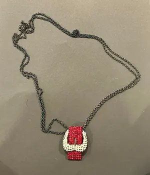 Vintage 80s Punk Bedazzled Belt Buckle Chain Necklace thumbnail 1