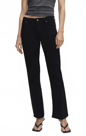 Mango Fray Hem Side Slit Mid Rise Jeans Black Denim NWT Size 6 thumbnail 1