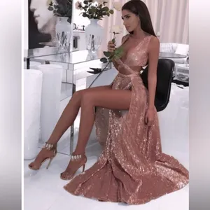 Pink sequin cutout maxi dress thumbnail 3