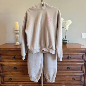 Edikted Sasha Bow Detail Hoodie & Sweatpants Set Beige Pink S thumbnail 2
