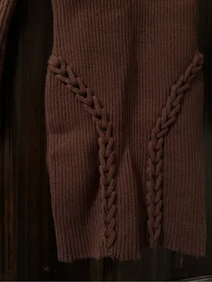 Forever 21 Brown Ribbed V-Neck Sweater Dress with Braided Detail thumbnail 2