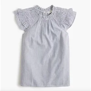 J.Crew Striped Flutter Sleeve Top Blouse Cotton White Blue Preppy Medium NWT thumbnail 2