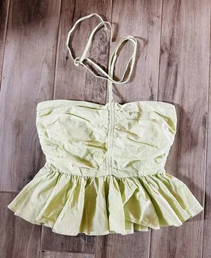 MABLE Babydoll Peplum Top Size L Coquette Dainty Sleeve Green Anthropologie thumbnail 1