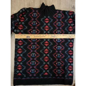 Vintage LL Bean Womens Aztec Print Mock Neck 100% Wool Sweater Size M thumbnail 4